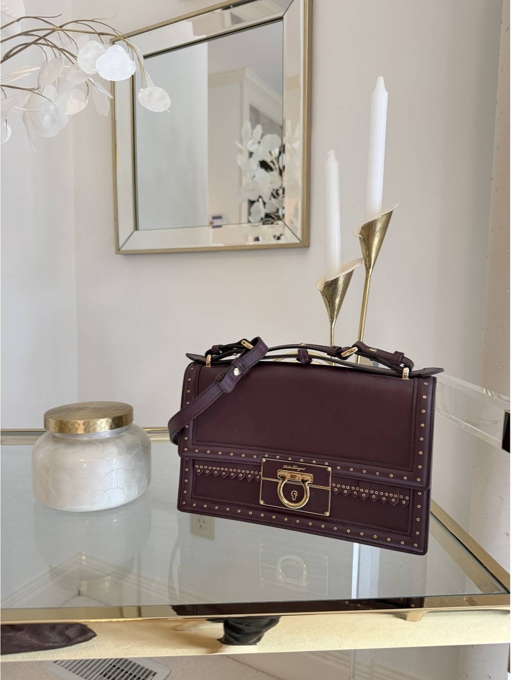 Salvatore Ferragamo Small Boxyz Top Handle Bag with Gancini Lock